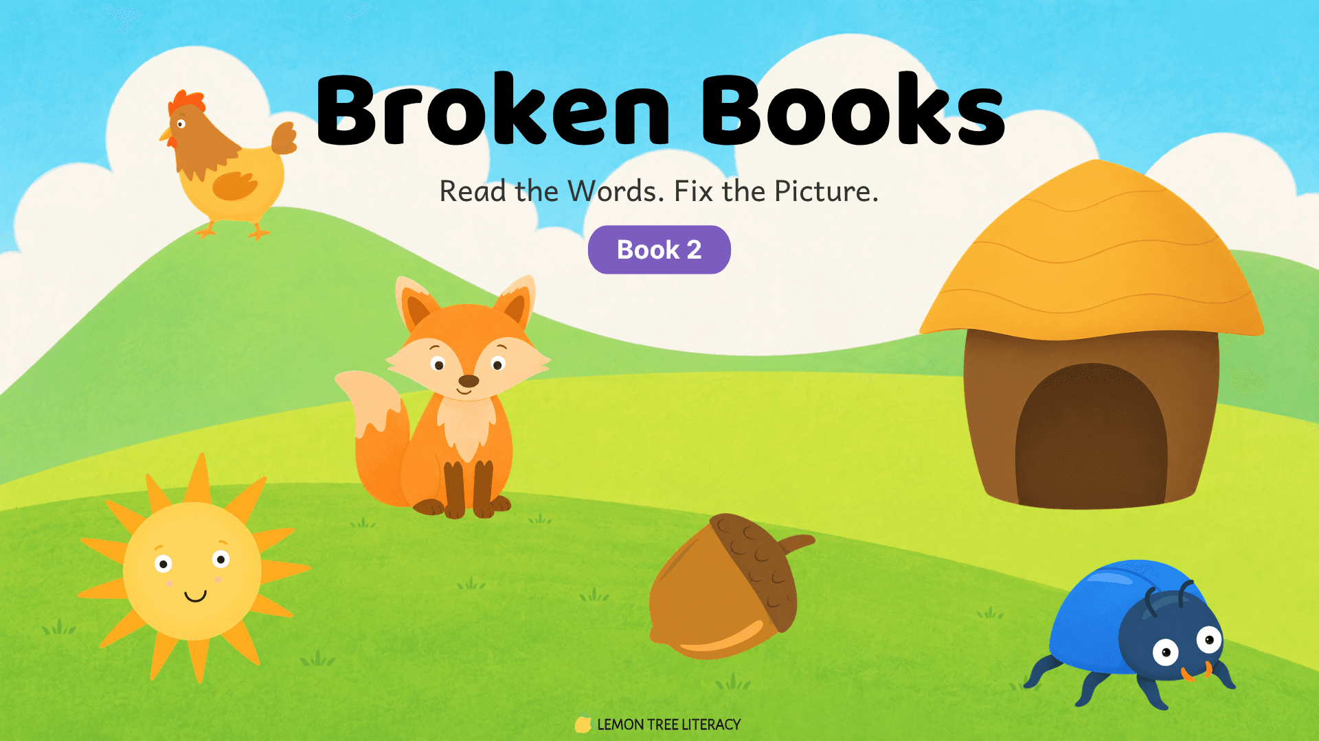 Broken Book 2 title page in a sunny green meadow